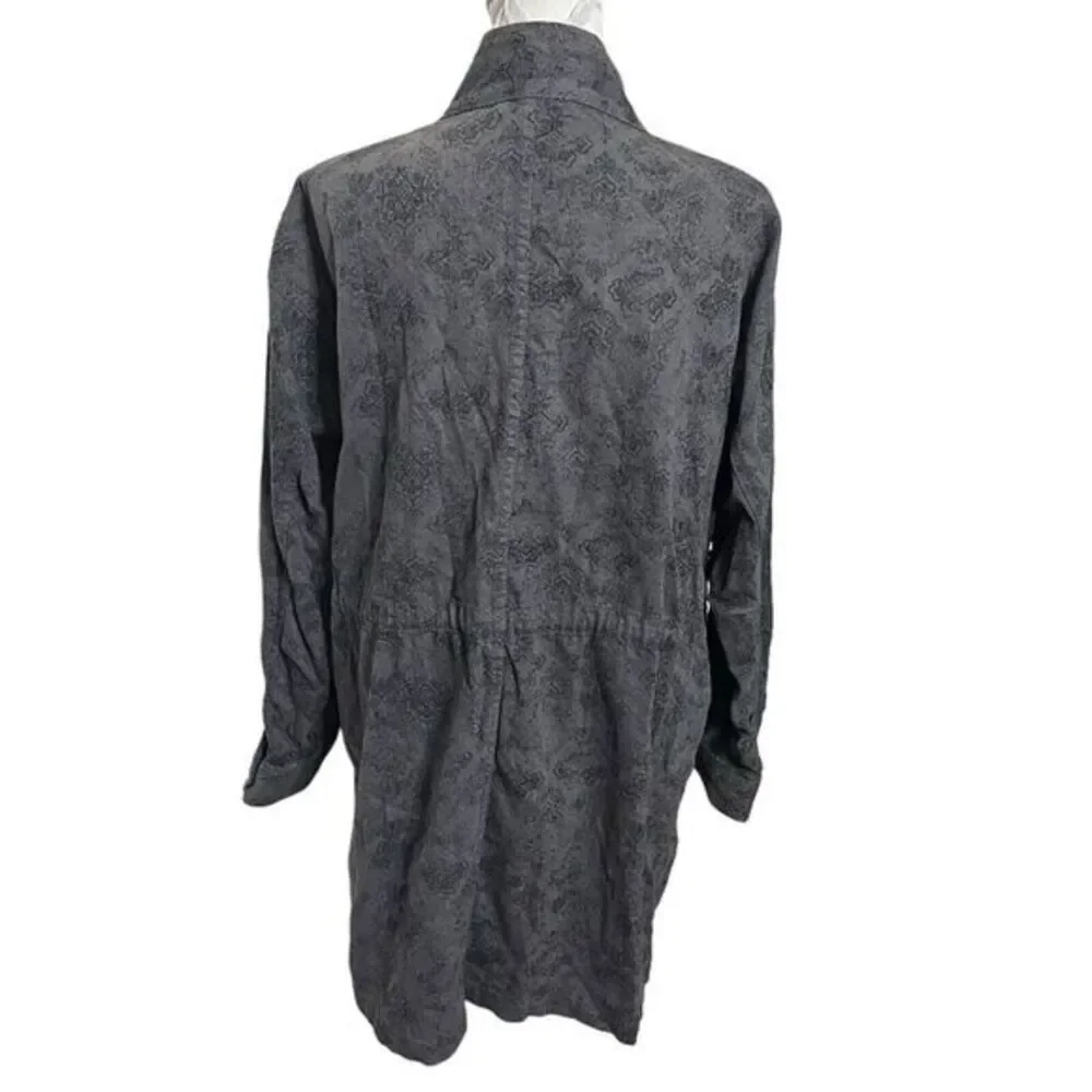Free People Jacquard‎ Utility Jacket Women's Size XS Gray Printed Boho Oversized